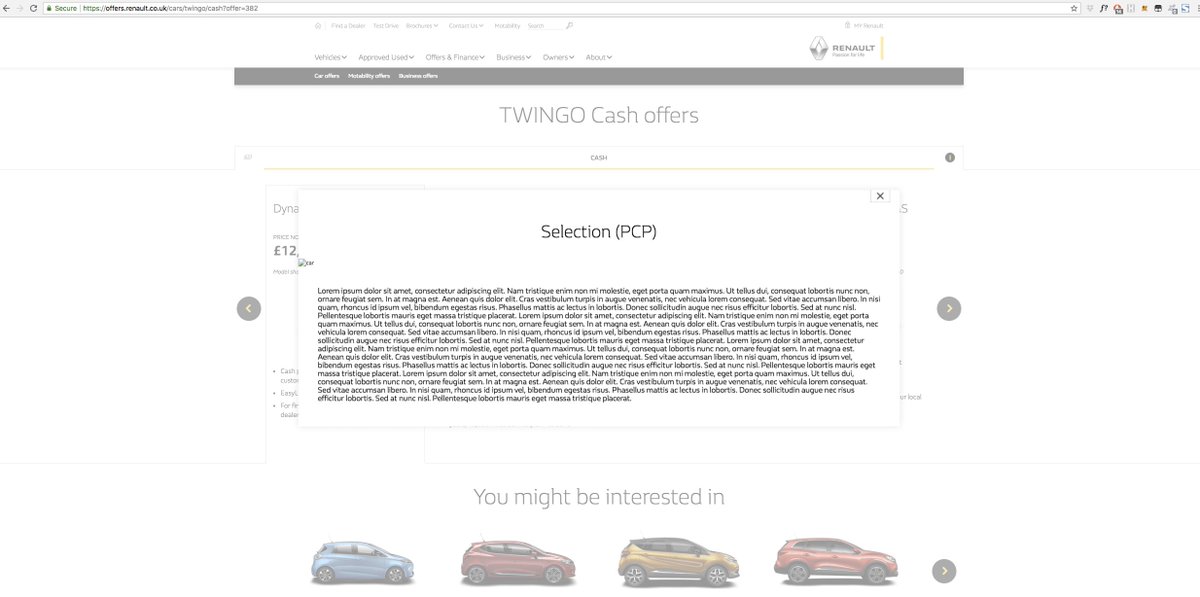 ArtDirectorLDN's tweet photo. @renault_uk Hey just a heads up there is some 'Lorem ipsum' on your live site. All the best. Dan https://t.co/Q2QfIGYC0B