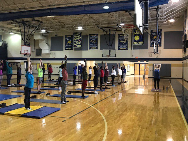 MNPS_kidshealth's tweet photo. Celebrating Thoughtful Thursday @GraMarMiddle with yoga! Students had the chance to learn some yoga poses and its many benefits for your body and mind! Thank you to Emily @YMCAofMiddleTN and @nashhealthorg #MNPSWellnessWeek #ThoughtfulThursday https://t.co/VHIeQ6Cu3R