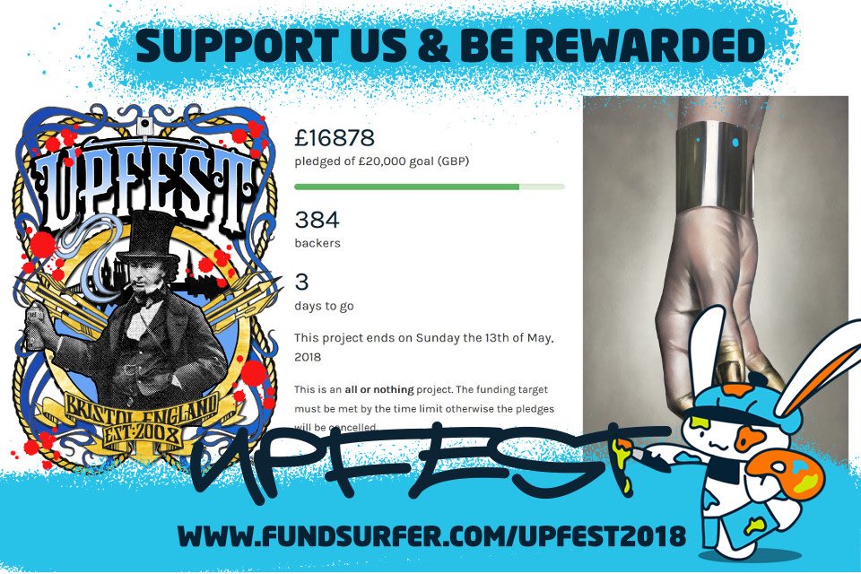 Eeeek... 3 Days to go, £3k to raise... help us keep Upfest - The Urban Paint Festival a free event to be enjoyed by all! #streetart #bristol