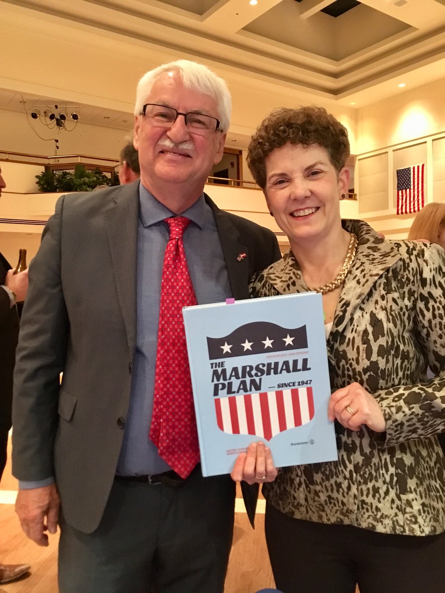 AustriainUSA's tweet photo. "It's unlikely that the Marshall plan can be replicated in today's post-conflict areas." - Historian Guenter Bischof (📷1, pictured on the left, with Int Security Prof @akcronin, who joined yesterday's #Marshall70 book presentation as a discussant) #tbt https://t.co/qYBymlUzsY