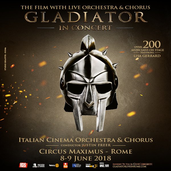 gladiatorinrome's tweet photo. Gladiator is coming home. Experience the epic movie with @CineConcertsLLC and @Orch_It_Cinema, in Rome for the first time. Book your tickets now: https://t.co/nutyuOWV2j #rome #oic #cineconcerts #gladiator https://t.co/AXhnsSsfHu