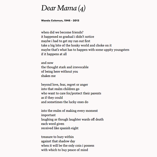 Poets Org On Twitter Into That Realm Children Go Who Want To Care For Protect Their Parents Wanda Coleman Mothersday Https T Co Scbigksl7d Https T Co Isbhkcphbo