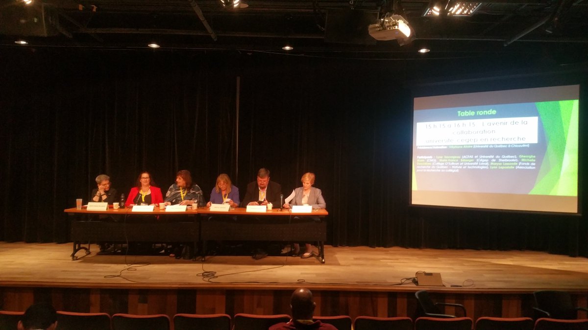cyberthecaireQC's tweet photo. L’avenir de la collaboration université-cégep en recherche avec @mideschenes, Lyne Sauvageau #uq Nancy Déziel https://t.co/djxZtgj5BK, Marie-france Bélanger @cegepsherbrooke  Maryse Lassonde @FRQ_NT et Lynn Lapostolle Association pour la recherche au collégial #acfasC4 #acfas2018 https://t.co/kFYkgTuGXt