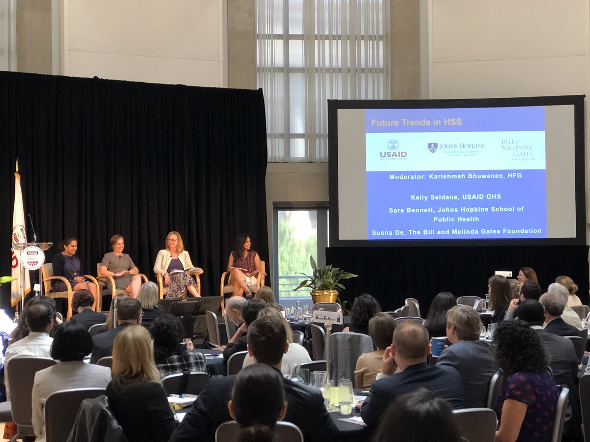 bobemrey's tweet photo. Future Trends in #HSS, closing of the USAID #HFGAdvances Conference.  Panelists:  Kelly Saldana @USAIDGH    — @saracbennett @JohnsHopkinsSPH — Susna De @gatesfoundation — @karishmah_b @HFGProject —An insightful discussion among four thought leaders in health system strengthening. https://t.co/ZrgF0yfYtq