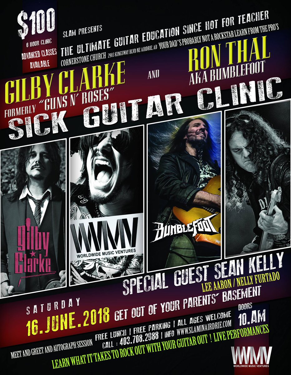 .<a href="/gilbyclarke/">Gilby Clarke</a> <a href="/bumblefoot/">Bumblefoot</a> <a href="/SeanKellyGuitar/">Sean Kelly</a> <a href="/LeeAaronMusic/">Lee Aaron Music</a> <a href="/NellyFurtado/">Nelly Furtado</a> <a href="/AlanFrew/">Alan Frew/ GLASS TIGER</a> <a href="/SLAMinAirdrie/">SLAM in Airdrie</a> <a href="/LongMcQuade/">Long & McQuade</a> Saturday, June 16 meet and greet autograph session &amp; guitar clinics doors 10 am @CSairdrie