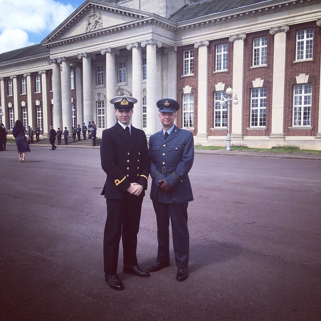 Very proud of my Dad who today graduated as a commissioned officer in the @RoyalAirForce under the watchful eyes of @ComdtCranwell and @ChiefofAirStaff. Very humbling to have two members of our family serving in two of the finest armed services in the world. #wholeforce