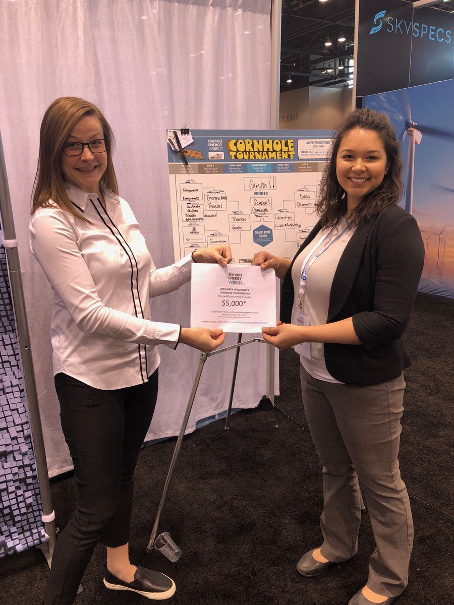 natenergysearch's tweet photo. RT PwrEngineering "Congrats to Samson—Our cornhole tournament winner and winner of $5k in advertising for REWorld. #WindRocks #POWERGEN18 #Windpower2018 https://t.co/MBqmvwwnWz"