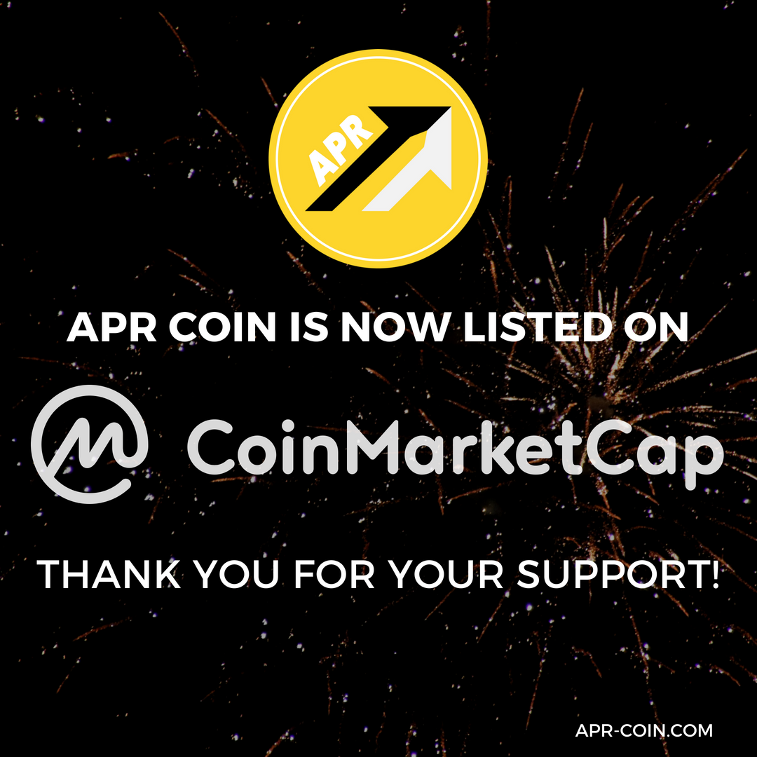 APRCoinOfficial's tweet photo. APR Coin is now officially listed on CoinMarketCap!

APR Coin was able to complete this feat in under 7 days of being on its first exchange! Thank you all for your support and the APR Team looks forward to the future. 

Official APR Coin CMC Listing:
https://t.co/gEWVJAMeGB https://t.co/xKTJQ4vdJy