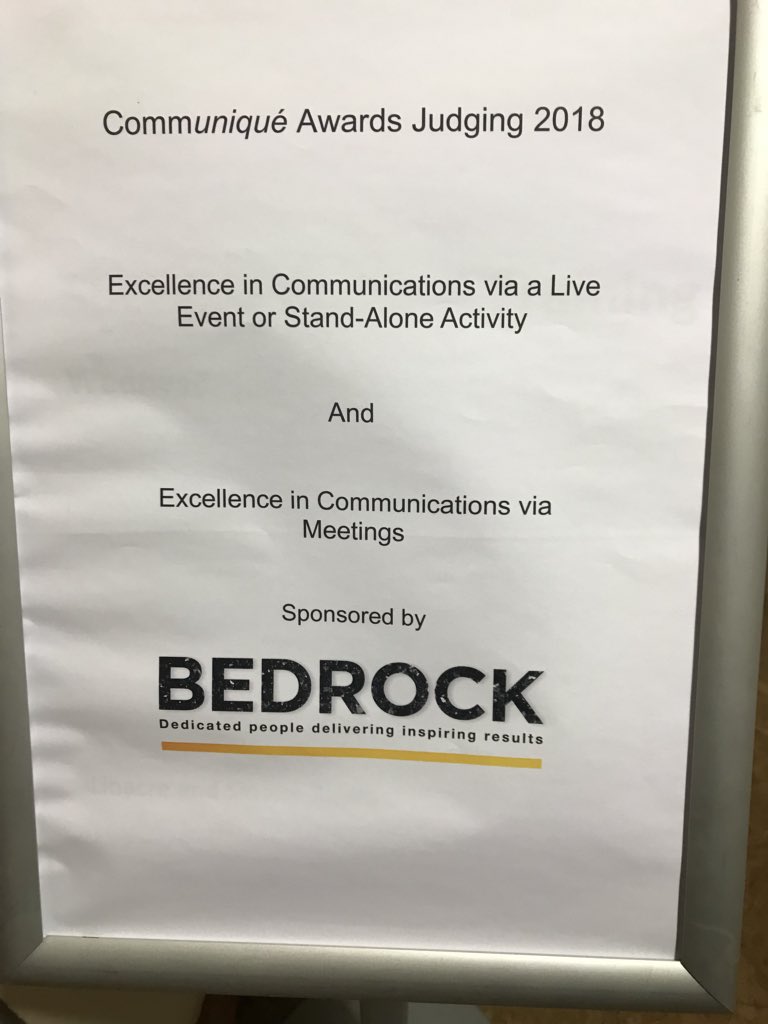 Enjoyed being back as a judge at #communique today, looking forward to the awards night now too. Great that Bedrock is sponsoring a category again too!