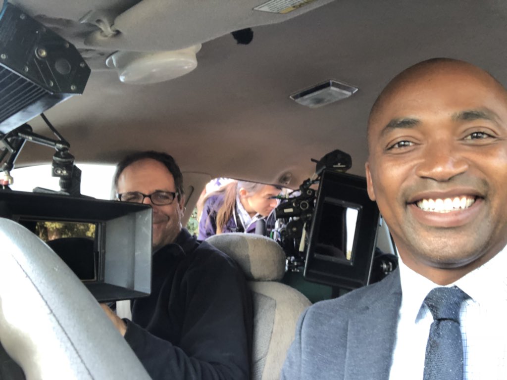 We love seeing our #ThrivingArtists #bts and #onset photos! Here is #TacMentor <a href="/dajuanjohnson/">DaJuan Johnson</a> on the set of @BoschAmazon #retweet I’m smiling, but this was one scary car chase! Imagine having NO CONTROL  of the car, but pretending like u do...with cameras on you. #TeamPierce