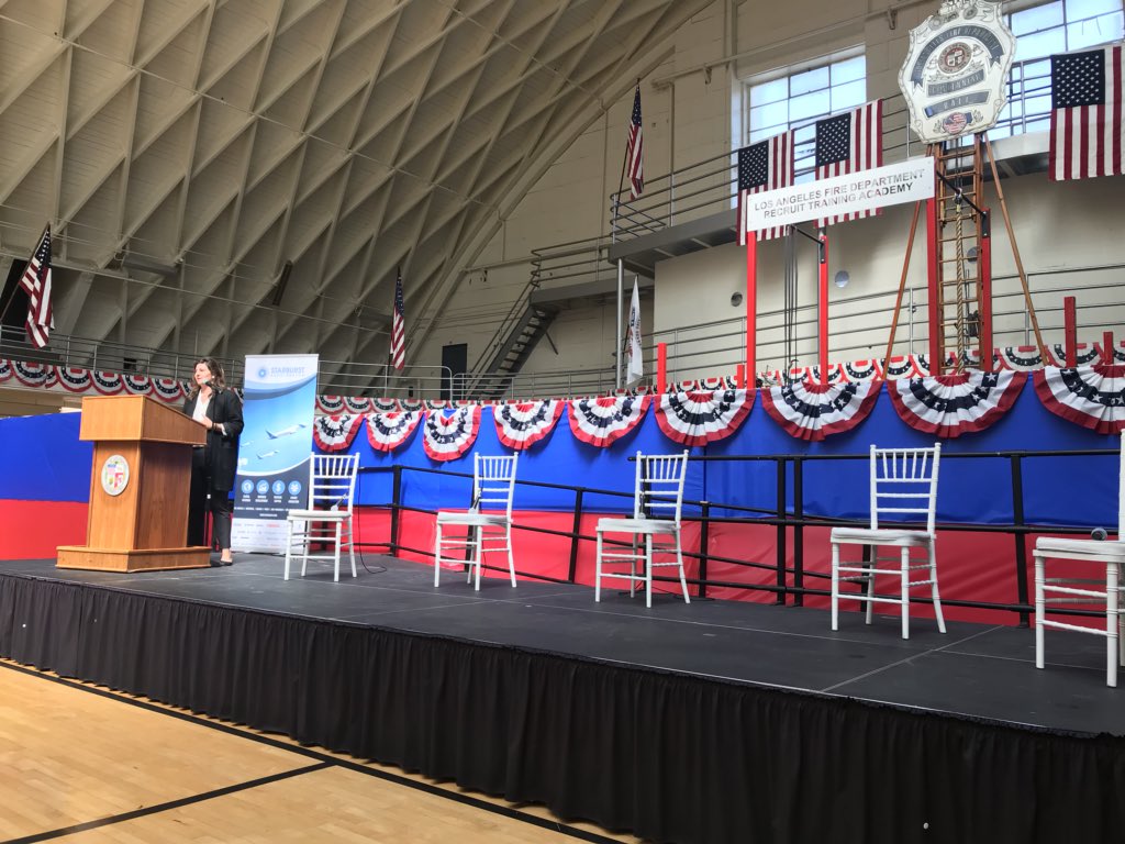 JuliaThayne's tweet image. Starting out the day w/ Adrienne Lindgren launching @MayorOfLA’s #aerialmobility program, just one part of #LA’s push to be the #mobilityinnovation capital of the 🌎