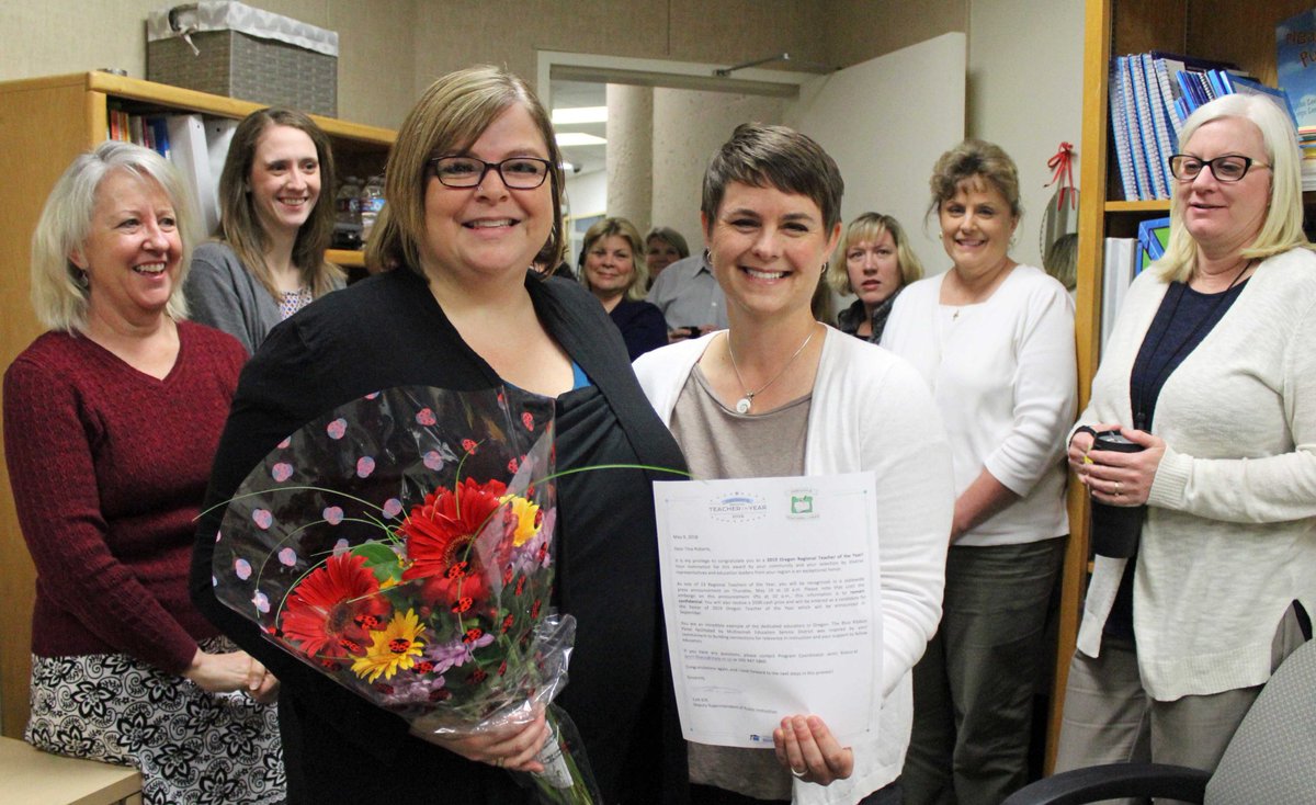 Congratulations to Tina Roberts! She was named Oregon's Regional Teacher of the Year for the Portland  Metro Region. Tina was nominated for the award as an English teacher at Gresham High School. She currently mentors new teachers!! #TeamGBSD
