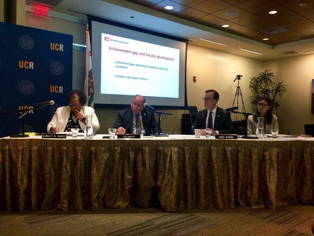 AsmMarcBerman's tweet photo. #ThrowbackThursday to last Friday’s #CAMasterPlan hearing at @UCRiverside. TY @AsmJoseMedina & @AsmShirleyWeber for joining to discuss faculty & staff concerns including faculty #diversity & supporting all staff who create the #highered experience. #tbt https://t.co/KJ0E29O1Ou