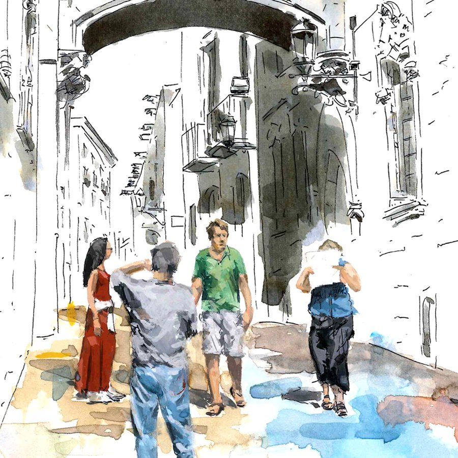 Barcelonink's tweet photo. The heat is approaching, so tourists are on their way 😅
Fragment of the painting "Bisbe street in summer"
···
#barcelona #drawing #art #illustration #tourism https://t.co/VeA5Y2VCrq