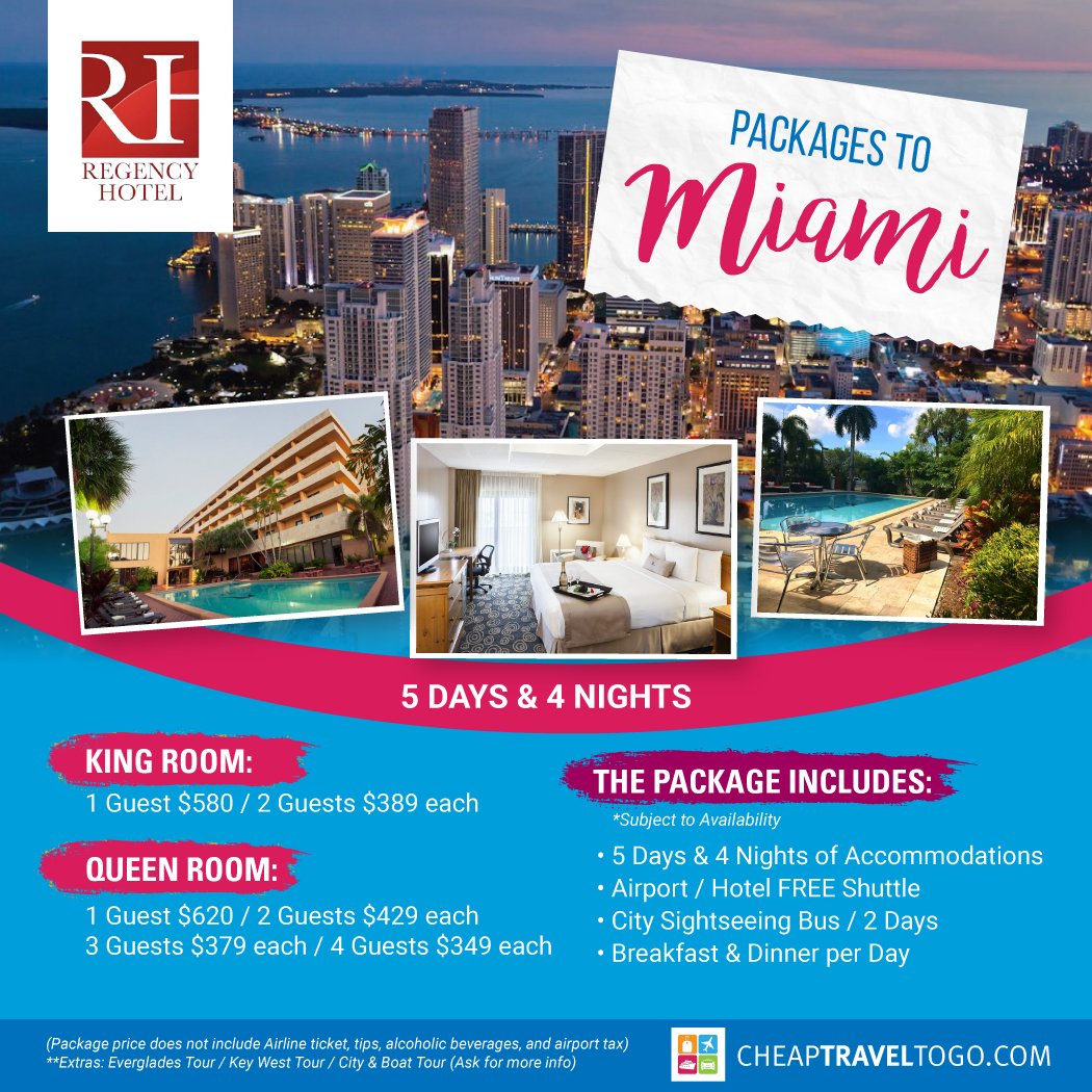 CheapTravelToGo's tweet photo. Miami Packages - Great Deals!
Available May 1st to September 30th 2018
3 Days &amp; 2 Nights / 4 Days &amp; 3 Nights / 5 Days &amp; 3 Nights
Breakfast &amp; Dinner per Day + City Bus 2 Days
Toll Free: 1-844-892-4317
reservations@cheaptraveltogo.com
https://t.co/WiNneasbmS
#Miami #Packages https://t.co/RCPd45IReX