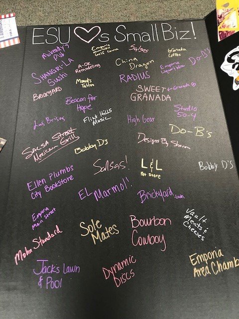 esuksbdc's tweet photo. Last week, our student workers set up a table on campus and asked students and faculty to name their favorite small businesses. Here is a picture of the businesses named. #nsbw #welovesmallbiz https://t.co/PjxAhAATv7