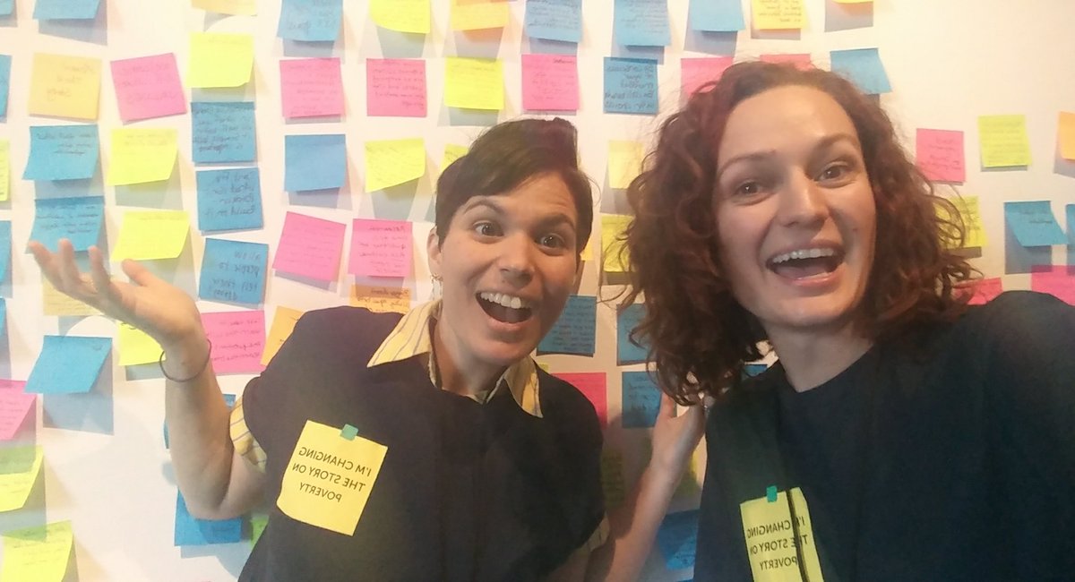 Navicet's tweet photo. Sylvia and Lauren at @TPAInnovate's Financial Capability Summit today at @TacomaArtMuseum If you've met these two, you know how much they love sticky notes. #FCSummit2018 #reflectionwall #stickynotes #financialcapability #conference https://t.co/e9bn1h45Fv
