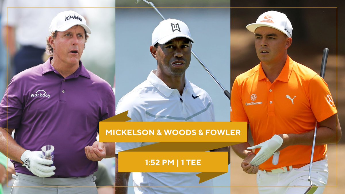 ThePlayers's tweet photo. 3 Past Champs look to win again. 

Phil Mickelson, @TigerWoods and @RickieFowler tee off at 1:52 p.m. ET. https://t.co/W8jccpzsj3