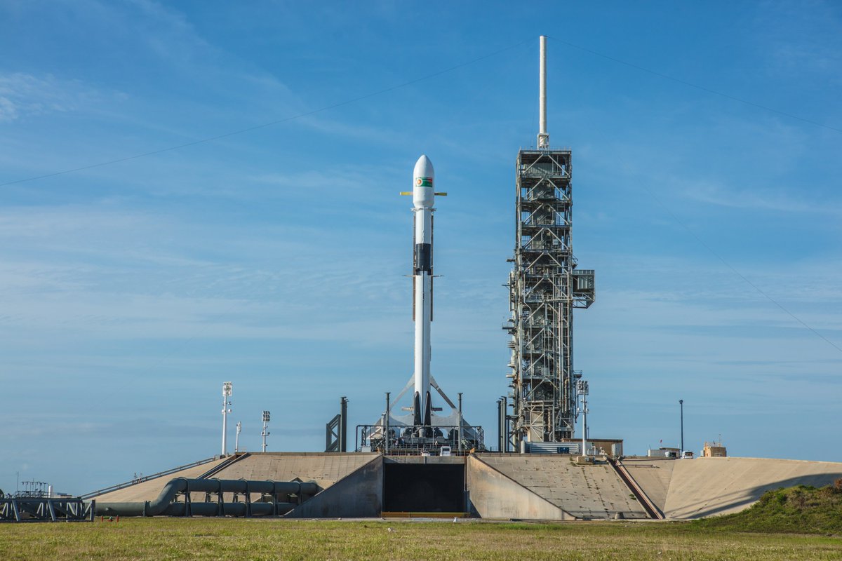 Falcon 9 Block 5 and Bangabandhu Satellite-1 went vertical on Pad 39A in Florida this morning. Now targeting liftoff at 4:42 p.m. EDT, 20:42 UTC – vehicle and payload look good, completing final check outs at the pad. spacex.com/webcast