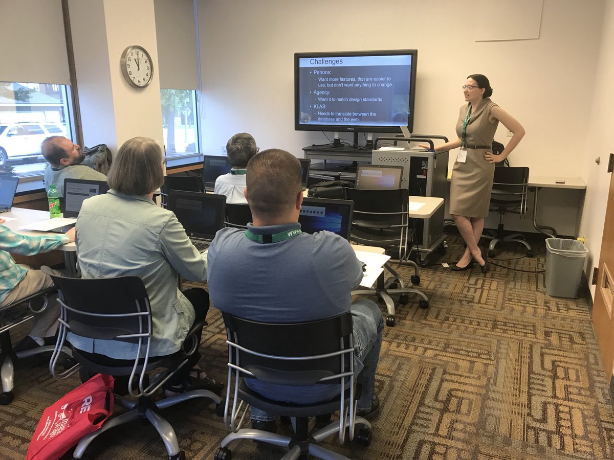 KLASlibraries's tweet image. Katy Patrick, Keystone Systems, leads a hands-on training on “Unpacking Your #WebOPAC” during this morning’s breakout sessions at the 2018 #KLAS Users’ #Conference. #klasuc2018 #klasusers