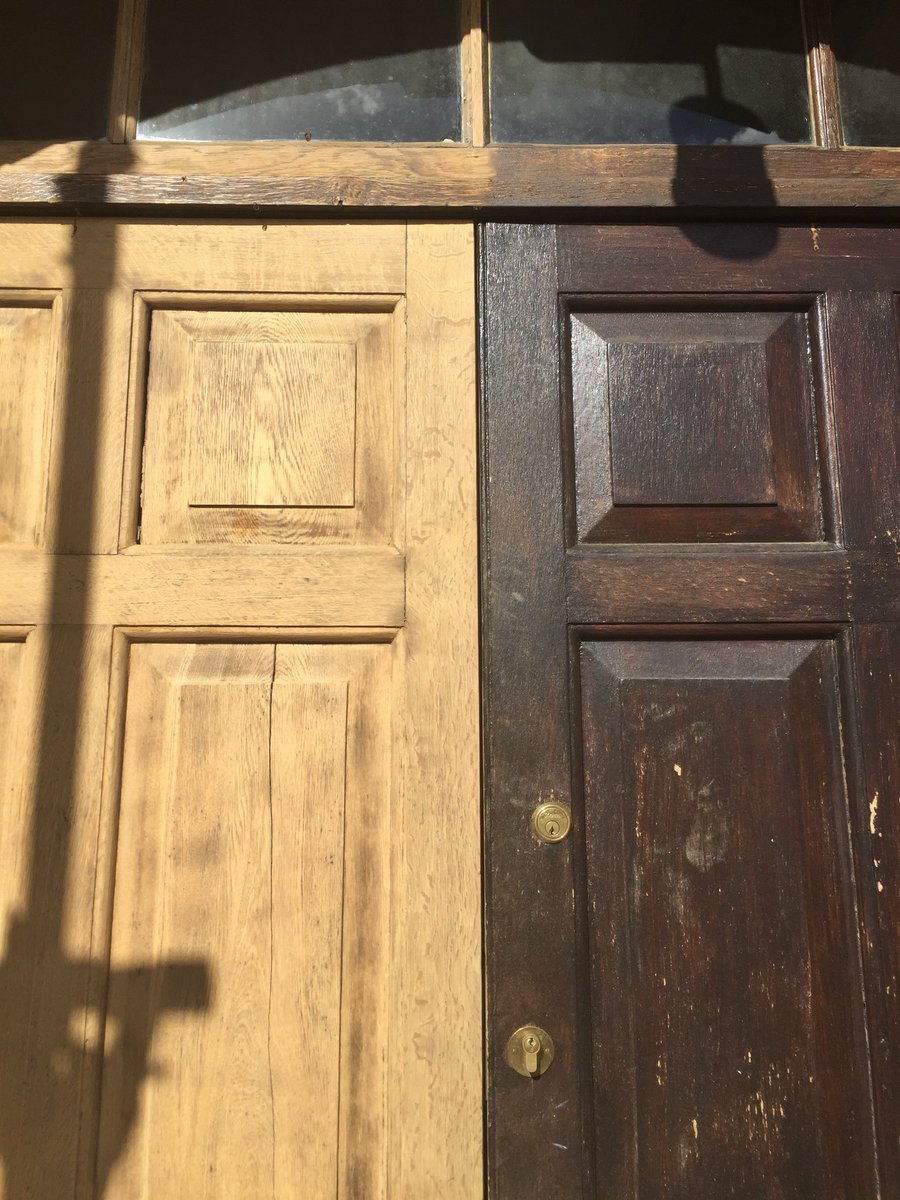 JGDecorator's tweet photo. Day 8 and I think I’m slowly breaking the back of the project. Joiner has been back measuring up replacement oak for the bell tower while I’m preparing the main entrance doorway. #elbowgrease #kirkbymoorside #restoration #exterior #burningoff #dustlesssanding https://t.co/fPZTPEulps