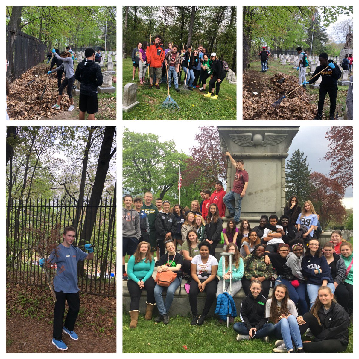 GreeceOlympia's tweet photo. So proud of our 8th grade class and their work at Mount Hope Cemetery as part of @UnitedWayROC #DayOfCaring. A big thanks to the SEL PLC teachers who made this day their mission. Lots of hard work on their part to make it happen. #SEL https://t.co/SAQGKIa0AB