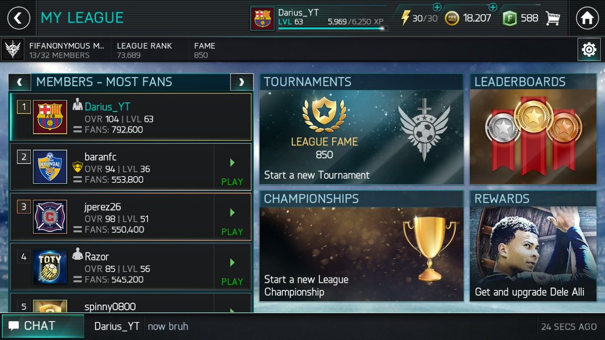FCBDari's tweet photo. #LeagueUpdate #FMCrew
Today, we managed to get some members and our first LvL win. We are still waiting for some members to come!

If you don't know what this is, it's a league update that I will put here after each LvL win! #FIFAMobile https://t.co/KBPLkM3Kkv
