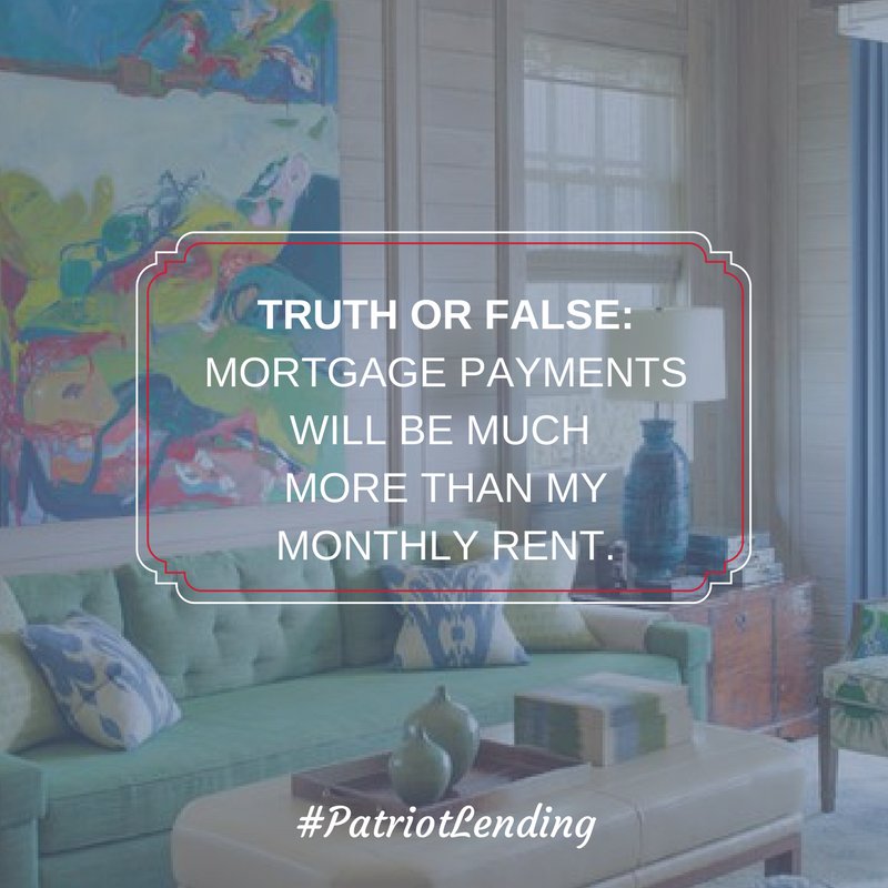 PatriotLnd's tweet photo. False! We figured you'd be surprised by this one. Depending on your income and location, your mortgage payments could be equal to or less than your monthly rent. https://t.co/bPAiqvbKhr