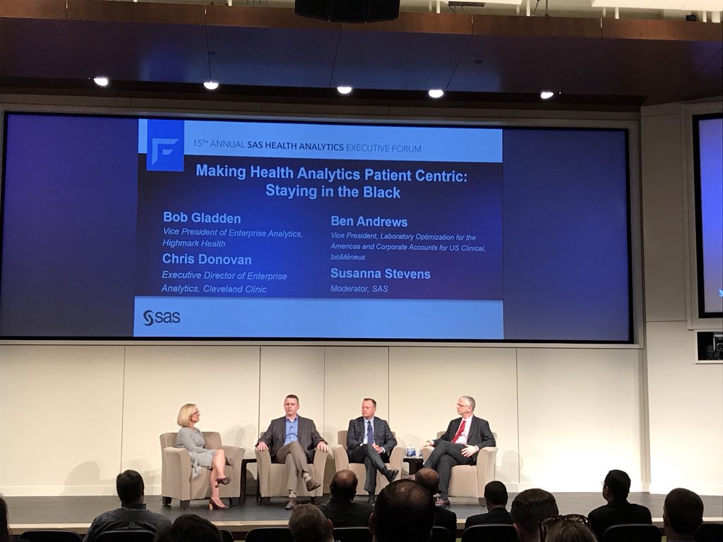 mlambrecht's tweet photo. Making health analytics patient centric : panel perspectives from @Highmark @ClevelandClinic and @biomerieux : the secret is in partnering and collaborating across providers, payers and product manufacturers #sashaf #sashls SAS Health Analytics Executive Forum in Cary, NC, USA https://t.co/FU1HcgI9M1