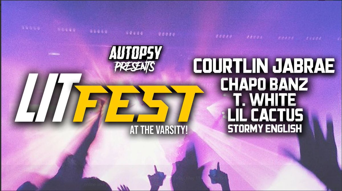 SIDrunks's tweet photo. @AutopsyMe is giving away free passes to #LitFest featuring Courtlin Jabrae, Chapo Banz, T. White, Lil Cactus &amp; Stormy English. #SIU #Salukis #Carbondale https://t.co/YGqZogivgN