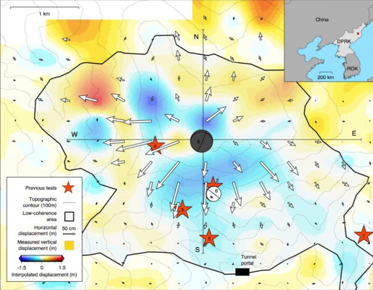 UCBerkeleyNews's tweet photo. Radar reveals details of mountain collapse after North Korea’s most recent nuclear test: https://t.co/CEnAxc2Xhu https://t.co/931BNMDrkc