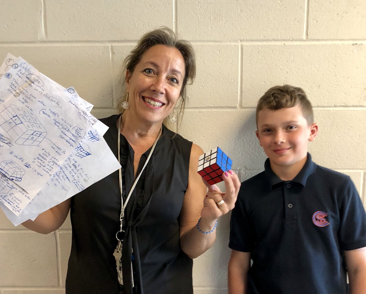 DebEvangelista's tweet photo. Huge thx to Ty for teaching the teacher! Finally accomplished #childhooddream of #solvingrubikscube ! @STCBurlington @edu_iossifidis https://t.co/xOOh3Uf4R8