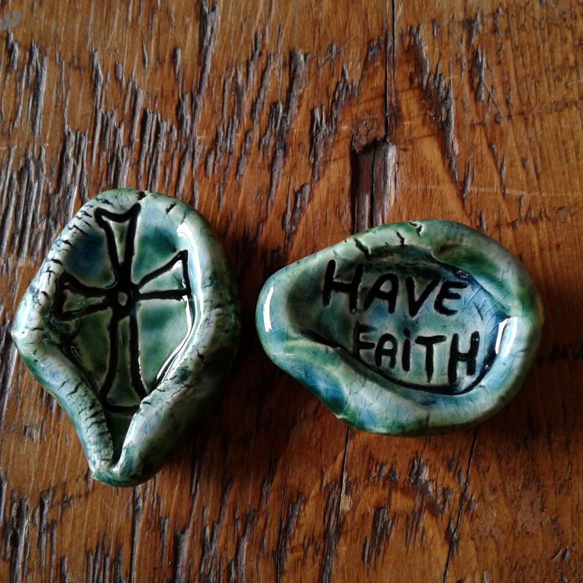 dragonchimes's tweet image. Set 2 Ceramic Worry Stones Turquoise Green Have Faith Celtic Cross Anxiety Relief Pocket Palm Pebbles Power Meditation tuppu.net/6e29f866 # #CalmingStone