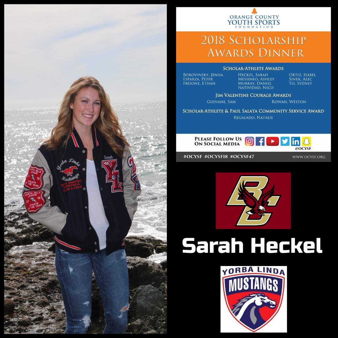JanisHeckel1's tweet photo. Thank you Orange County Youth Sports Foundation @ocysf for honoring Sarah Heckel @sarahheckell last night as on of their 2018 Scholar/Athlete Award recipients! @YLHSathletics, #BC2022, @ylhsmustangs https://t.co/r79B0sBfjP