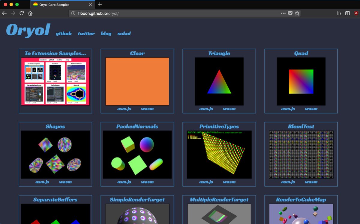 FlohOfWoe's tweet image. I have &apos;unretrofied&apos; all my #asmjs / #wasm sample webpages a bit, and all samples are now responsive to size changes:

floooh.github.io/oryol/
floooh.github.io/oryol-samples/
floooh.github.io/sokol-html5/