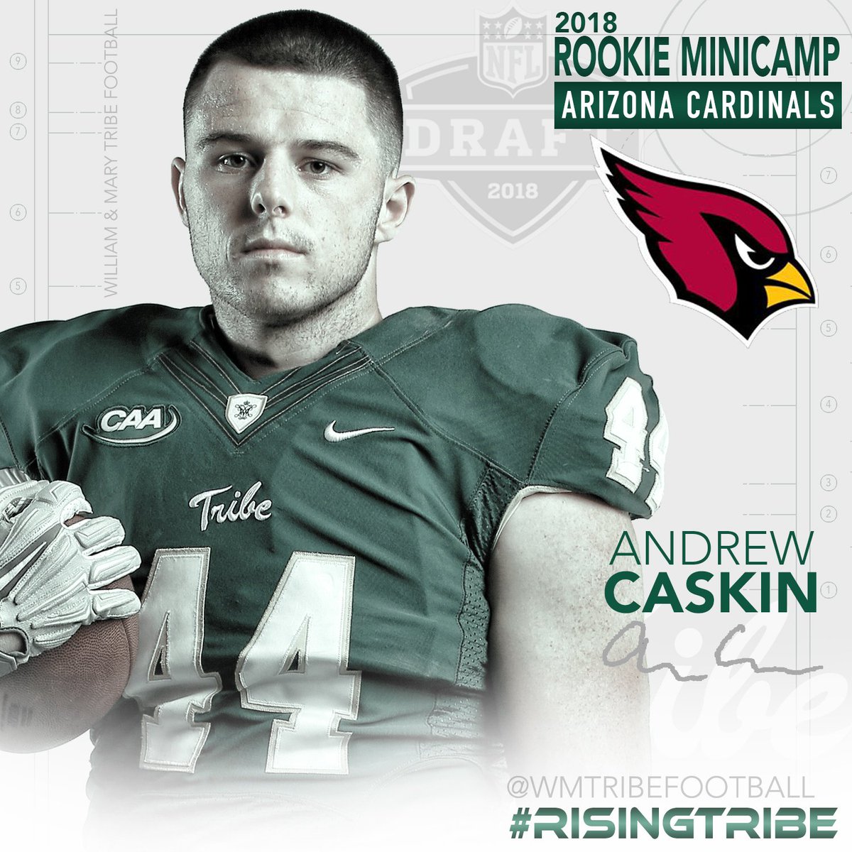 WMTribeFootball's tweet photo. Congrats to Andrew Caskin for earning an #NFL rookie minicamp invite by the @AZCardinals! #RisingTribe #CAAFB https://t.co/xmAhkKkRuK