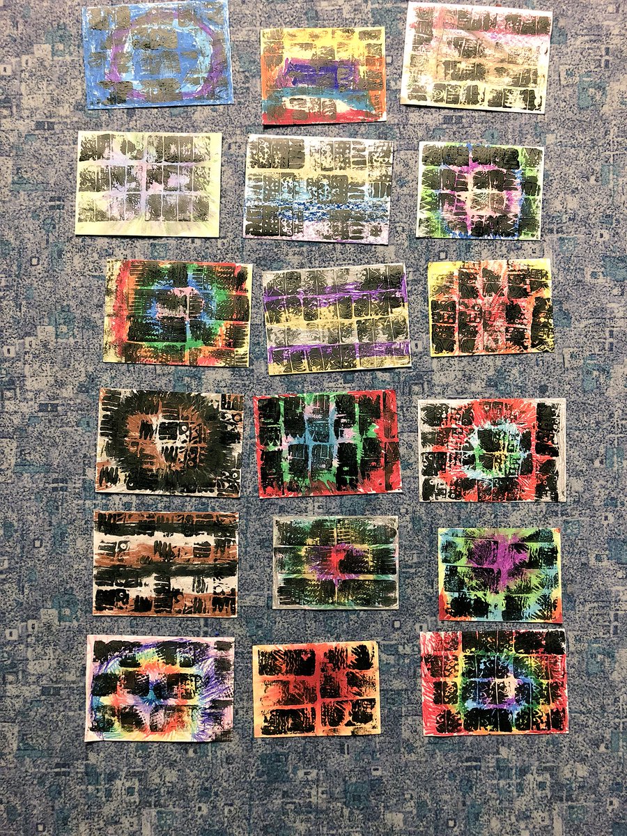 3rd grade learned about printmaking and made their own prints. Loving all of the colors! 🌈