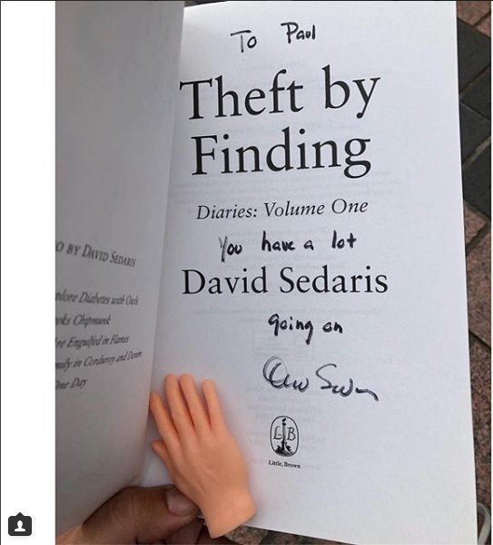 TheSorayaStage's tweet photo. We love seeing your #davidsedarissignedbook! David Sedaris is known for his LEGENDARY book signings after his show, so don't miss your chance! Get your show tickets for May 12 now! Our $30 Balcony Ticket #flashsale ends tonight. Use code SEDARIS >> https://t.co/8CS3T036U3 https://t.co/68a26Rciwj