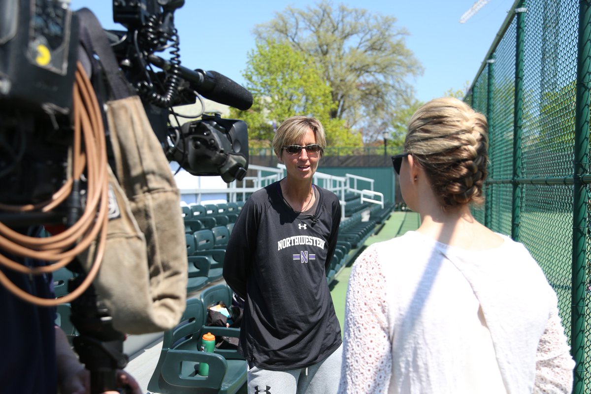NUWildcatTennis's tweet photo. Thanks to @LaurenMagiera and @WGNTV for coming out to profile the #B1GCats in advance of Friday's #NCAATennis opener! https://t.co/lKBe9yZAVs