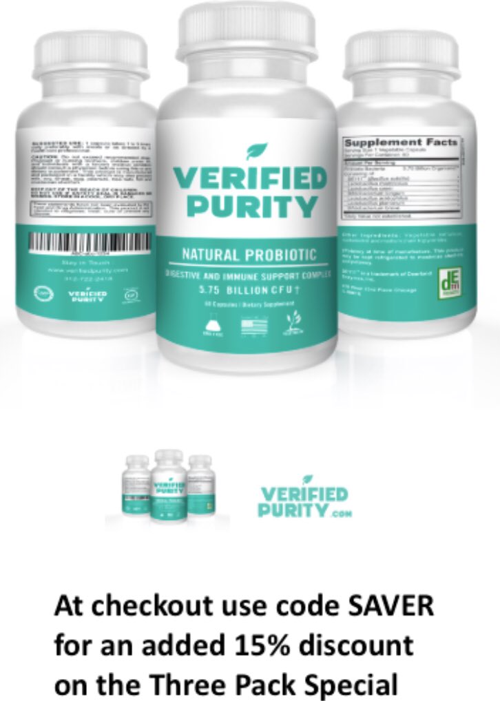 VerfiedPurity's tweet photo. 7 Strains of #Probiotics 
5.75 Billion CFU

15% discount on 3 Pack Special act quick ! https://t.co/e3ZSKKcFuT