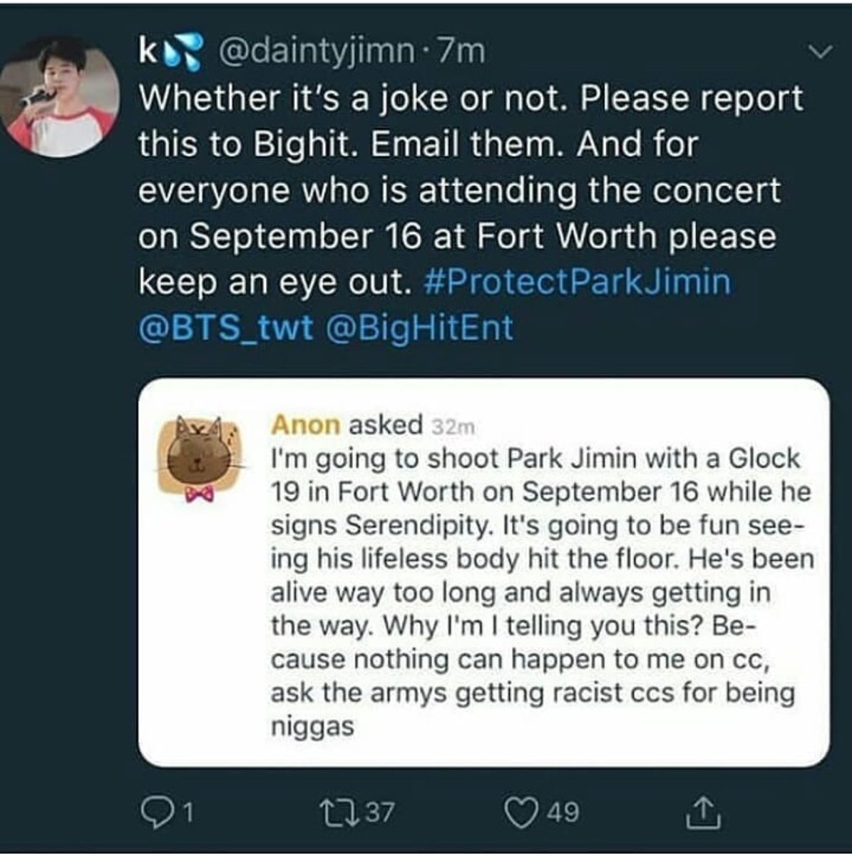 ItSisi_Army's tweet photo. #ProtectJimin #ProtectParkJimin  #ARMYS  todas a retuitear esto,sea o no una broma es muy importante y https://t.co/ohpqtX4JTg me puedo imaginar que aun existan gente como esta,dan un asco tremendo.Por que no dejan vivir a la gente?Madre mia 😩🤯😤 Tengamos cuidado @BTS_twt https://t.co/5YHGZrnT6X