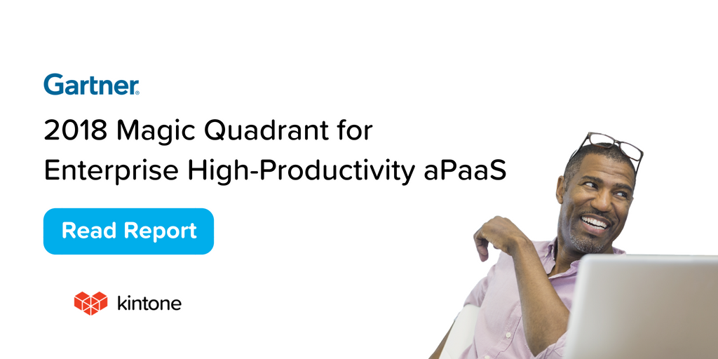 kintone's tweet photo. We're pleased to announce Kintone has been recognized in the 2018 Gartner Magic Quadrant for Enterprise High-Productivity Application Platform as a Service (hpaPaaS). https://t.co/JSHqOfDspz #Gartner #GartnerMagicQuadrant #hPaaS #LowCode #NoCode #DigitalTransformation https://t.co/OqLJzYWEHG
