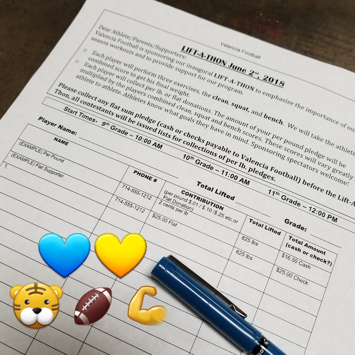 VHS_Football's tweet photo. Kicking off today: 2018 Lift-a-thon Fundraiser!! #TigerPride solicit/ collect your donations. Family, friends and fans find your favorite Tiger to supportπͺ You'll be able to watch the event in person (with a pledge) or online on June 2nd. #TigerThanks for your support!! https://t.co/nNsKU2Wt4C