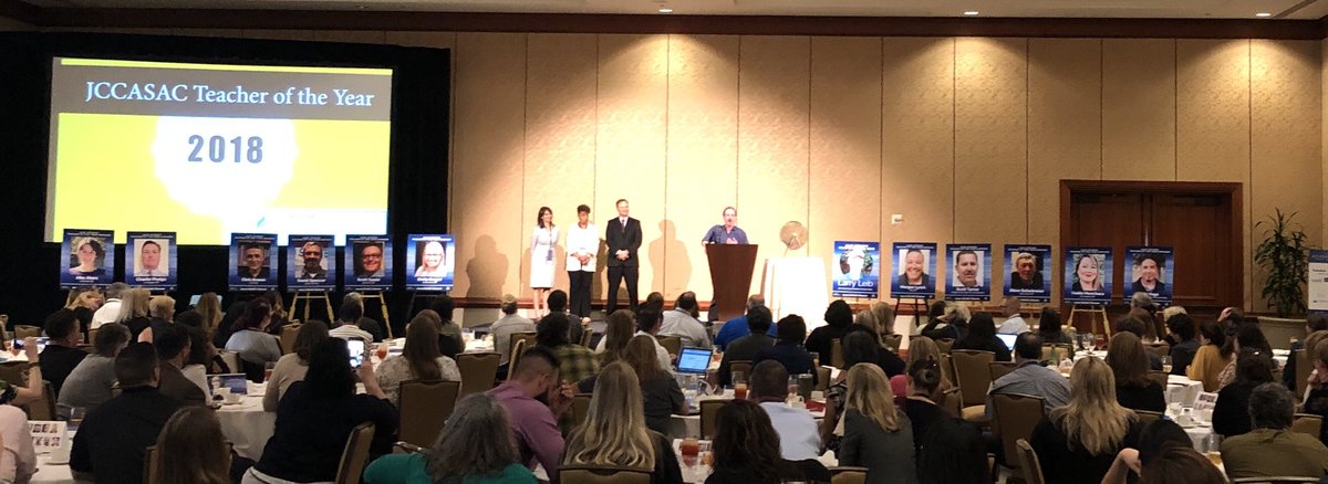 saharakaminsk's tweet photo. Best part of the #JCCASAC2018 conference so far: 12 incredible teachers are honored as nominees for teacher of the year. Kern County’s Larry Leib is presented with the award. Congratulations, and thank you to all our teachers! @CCSESA @CADeptEd https://t.co/DdKMp8auJO