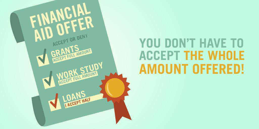 FAFSA's tweet photo. When you get a financial aid offer, remember: Borrow only the amount you need! It's okay to accept less #studentloan money than you're offered. Learn more: https://t.co/DLT59oEYzf https://t.co/d7bsM1EvLH