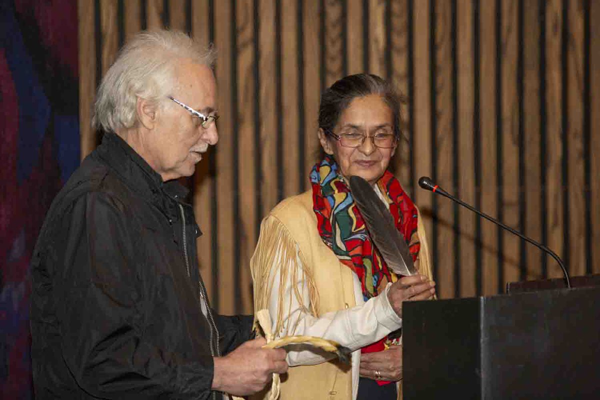 cooperation_ca's tweet photo. #CCIC50 began with 'Addressing #Reconciliation in International Development' with @RomeoSaganash and Shannon Chief. Chi-Miigwetch to Algonquin Elder Annie Smith St-Georges and Métis André-Robert St Georges for welcoming our members to @CanadasNAC. Photos by @SusanneUre https://t.co/wtfC4zaHCj