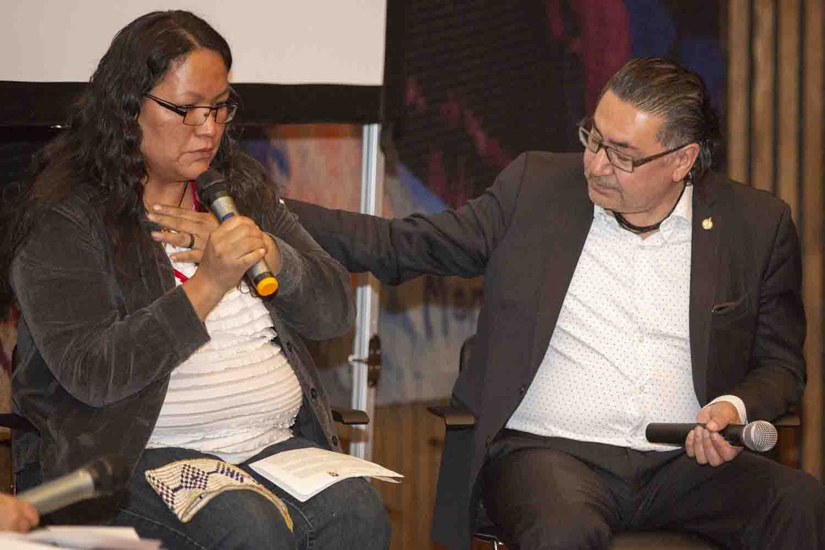 cooperation_ca's tweet photo. #CCIC50 began with 'Addressing #Reconciliation in International Development' with @RomeoSaganash and Shannon Chief. Chi-Miigwetch to Algonquin Elder Annie Smith St-Georges and Métis André-Robert St Georges for welcoming our members to @CanadasNAC. Photos by @SusanneUre https://t.co/wtfC4zaHCj