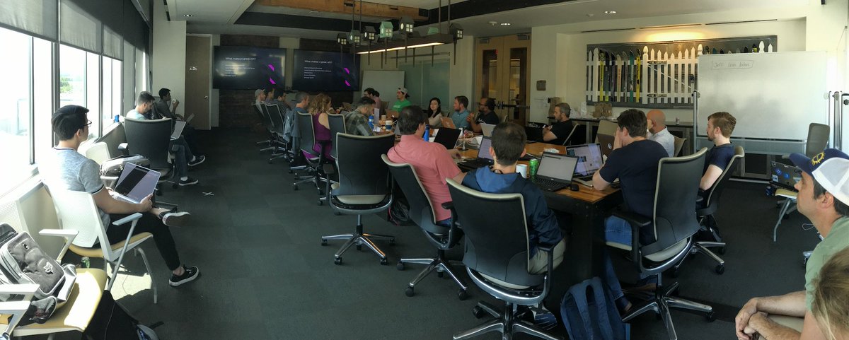 HomeawayUIE's tweet image. Today's training was JAM PACKED with #WebDev awesomeness! 👉🏼 #HapiJs (by @mannyluvstacos), #ReactJs (by @mcjfunk), #GraphQL (by @nathanchapman)! Thanks #TeamHomeAway for organizing, training, and attending! 👊🏼