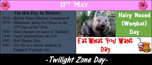 MakingDayCount's tweet photo. #OnthisDay #OnthisDayinHistory #ThisDayinHistory #EatWhatYouWantDay #TwilightZoneDay #HairyNosedDay #WombatDay https://t.co/GAHs4qvSOP