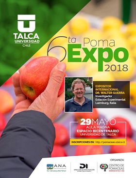 El próximo 29 de mayo se realizará la 6° versión de la #PomaExpo2018🍎. Contará con la participación del destacado investigador de la Estación Experimental de Laimburg, Italia, Dr. Walter Guerra. 👏👏